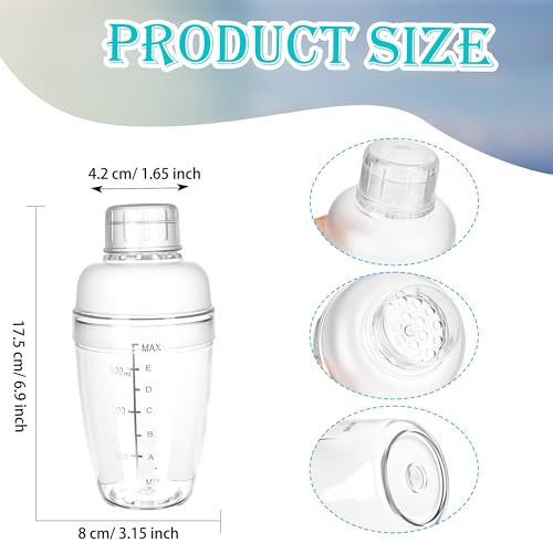 15 Pcs Plastic Cocktail Shaker 350ML/ 12 OZ Clear Plastic Hand Drink Mixer with Scales and Strainer for Drinks Milk Tea Cocktails Coffee Juice Birthday Gift Party