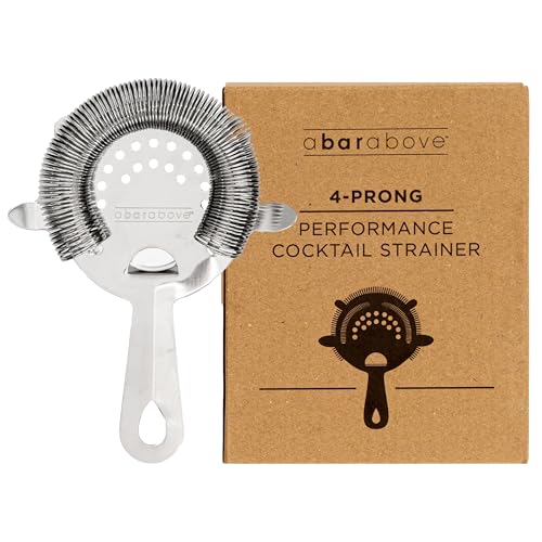 A Bar Above Cocktail Strainer, 4-Prong Bar Strainer with High Density Spring for Smooth Pouring, Fits Boston Shaker Tins and Mixing Glasses, Bar Essentials for Home Bartenders and Pros, Silver Finish