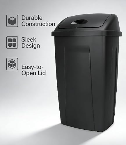 Cukux Black 13-Gallon Plastic Rotating lid Trash can, Waterproof and Odor-Proof, Modern Style, Simple and Elegant, Suitable for Kitchen, Office, Bathroom, Patio, Bedroom, Living Room.