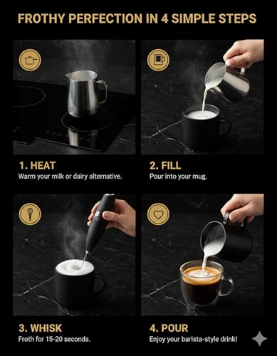 Bean Envy Milk Frother, Coffee Stirrers, Frother Wand, Milk Frother Handheld, Frother with stand, Hand Blender for Coffee, Lattes, Cappuccino, Matcha and Hot Chocolate – Kitchen Gifts - Black