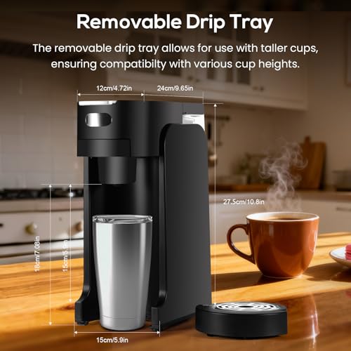 SOPPY Single Serve Coffee Maker for K Capsule, 3 Seconds Instant Hot with Adjustable Temperature Control, Dual Brew Modes, Transparent Water Tank & Removable Stand, Fast Brewing Coffee Machine, Black