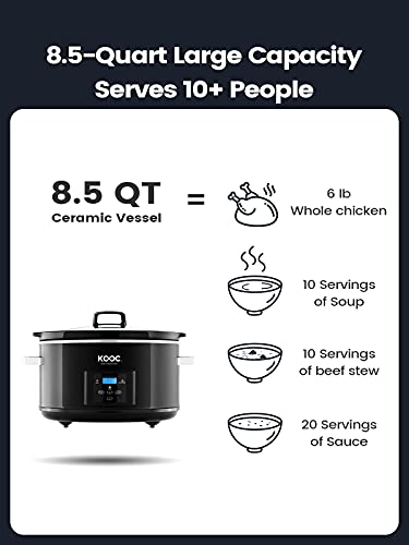 [NEW LAUNCH] KOOC 8.5-Quart Programmable Slow Cooker, Larger than 8 Quart, More Practical than 10 Quart, with Digital Countdown Timer, Free Liners Included for Easy Clean-up, Black, Oval…