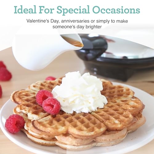 Euro Cuisine WM520 Heart Shaped Iron Waffle Maker - Eco-Friendly PTFE and PFOA Free Non Stick Plates, Perfect for V-Day & Special Occasions, 8-Inch