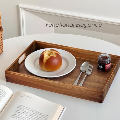 EdenDwell Acacia Serving Trays - 2 Pack, Acacia Wood Serving Platterss, Wood Serving Tray, Decorative Trays for Breakfast, Brunch, Dinner, Coffee Table, Party, Kitchen-M