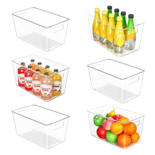 Vtopmart 6 Pack Clear Plastic Storage Bins, Pantry Organizer Containers with Handle for Refrigerator, Fridge, Cabinet, Kitchen, Countertops, Cupboard, Home Organization and Storage, XL