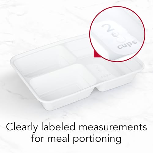 GoodCook Food Storage Containers for Meal Prep Rectangle Three Compartments & Made without BPA, 20-Piece, White