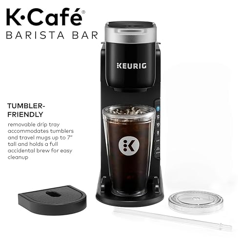 Keurig K-Café Barista Bar Single Serve Coffee Maker, with 3 Brew Sizes, Hot and Cold Brew Capabilities, 2oz Coffee Shot Button, Black (Renewed)