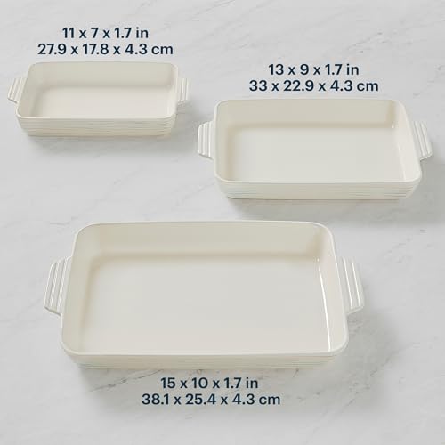 Pyrex 3-Piece Ceramic Bakeware Set, Nonstick Casserole Dish with Handles, Lasagna Oven Pans, Bakers, For Baking, Roasting, Steaming, Rectangular
