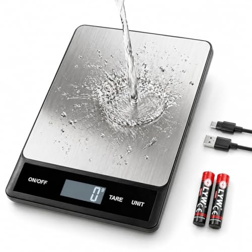 33LB/15KG Digital Kitchen & Food Scale - Waterproof Stainless Steel, USB Rechargeable, 1g Precision, Tare Function