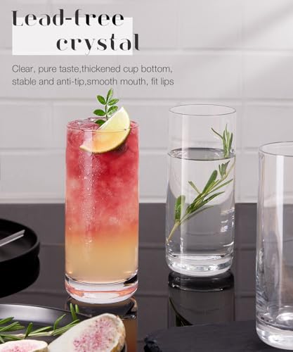 Echubao Highball Glasses Set of 6, 13oz Lead-Free Crystal Drinking Water Glasses, Clear Tall Glass Cups for Cocktail Parties & Daily Use