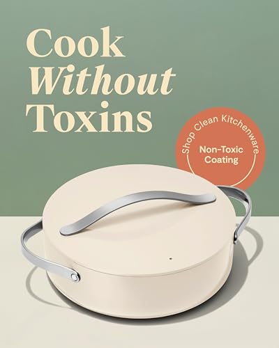 Caraway Rondeau - 6 Qt Non-Stick Pan with Lid - Free From Forever Chemicals - Perfect for Searing, Braising, & Roasting - Cream