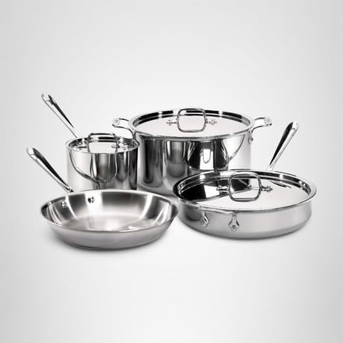 All-Clad D3 3-Ply Stainless Steel Cookware Set 7 Piece Induction Oven Broiler Safe 600F Pots and Pans, Cookware Silver