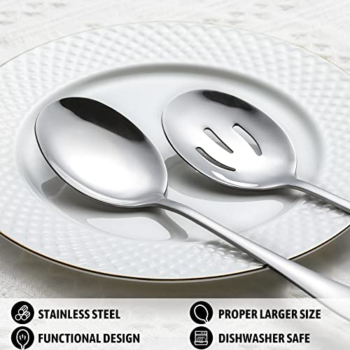 Hiware 8-Piece Serving Set - Includes 4 Spoons and 4 Slotted Spoons, 18/8 Stainless Steel Buffet Utensils - Mirror Polished, Dishwasher Safe, 8.6-Inch