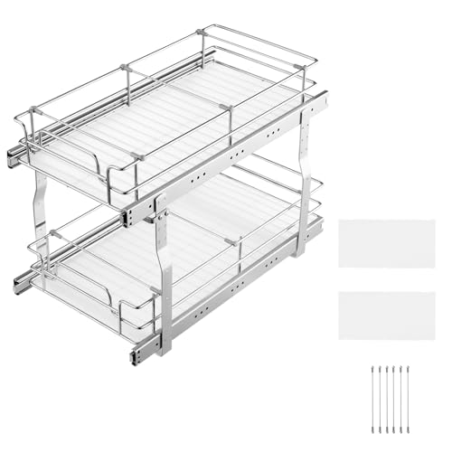 VEVOR Pull Out Cabinet Organizer, 12"W x 21"Dx15.2"H Heavy Duty Slide Out Pantry Shelves, Chrome-Plated Steel Roll Out Drawers for Home,13.5"Wx22"Dx19"H Inside Kitchen Cabinet, Bathroom, Under Sink