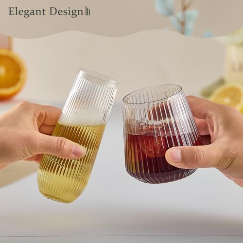 56 Pack Ribbed Origami Ripple Plastic Glasses, 32 Pcs 9 OZ Stemless Champagne Flutes & 24 Pcs 14 OZ Plastic Wine Glasses, BPA-Free Disposable Shatterproof Toasting Glasses for Weddings Parties
