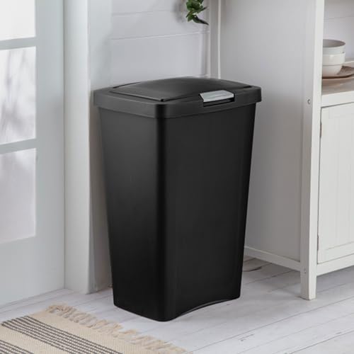 Sterilite 4 Pack Kitchen Trash Can - 13 Gallon TouchTop Wastebasket with Titanium Latch, Black