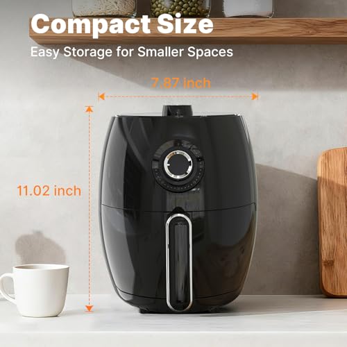 Compact Air Fryer Small, 2.1QT, 4-in-1 Small Mini Airfryer Compact, Bake, Roast, Reheat, 98% Less Oil, Adjustable Temperature & Timer, Quiet, Nonstick & Dishwasher Safe Basket, BPA-Free, Black