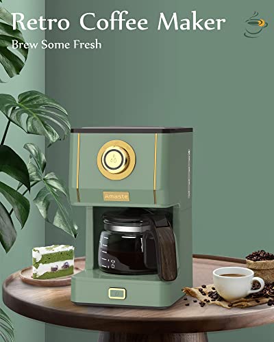 Amaste Drip Coffee Maker, Coffee Machine with 25 Oz Glass Coffee Pot, Retro Style Coffee Maker with Reusable Filter & Three Brewing Modes, Warming Plate, Matcha Green