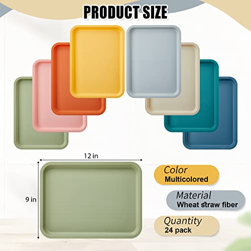 Mumufy 24 Pcs Plastic Fast Food Trays Bulk Colorful Restaurant Serving Trays Cafeteria Rectangular Plastic Serving Platter Grill for Kitchen Restaurant Coffee (Elegant Color)