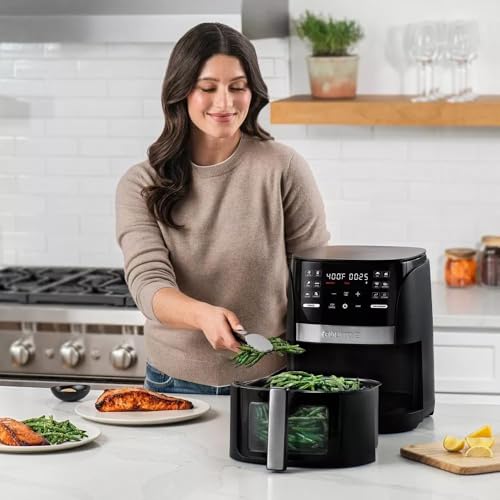 Gourmias 6 Qt Digital Window Air Fryer With 12 Presets, Guided Cooking, Touch Controls & Viewing Window – Oil-Free Frying, Easy Clean, Black