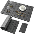 Large Stone Dish Drying Mat for Kitchen Counter, Quick Dry Stone Dishes/Bath Mats,Foldable Water Absorbing Diatomaceous Earth Drying Organizer Pad for Plate Rack Bottles Utensils(Dark Gray 24"×16")