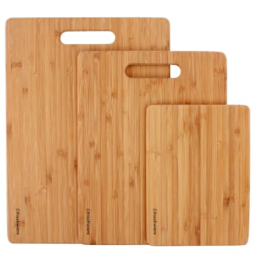 Freshware Bamboo Cutting Board Set of 3, Wooden Cutting Boards for Kitchen, Knife Friendly Food Grade Chopping Board, Lightweight with Hanging Hole for Easy Storage