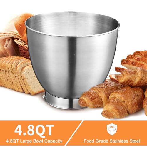 Geek Chef Electric Stand Mixer, 4.8QT 12 Speeds Tilt-head Food Mixer with Dough Hook, Whisk, Beater, Bowl, Rotary Knob for Home Kitchen Use, Bright White