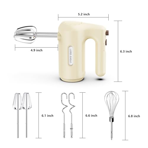 Lord Eagle 5-Speed Small Hand Mixer Electric, 300W Compact Portable, Cream