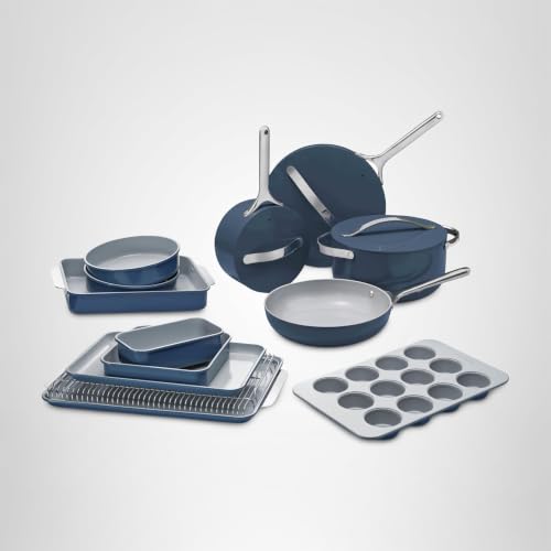 Caraway 23-Piece Nonstick Ceramic Cookware & Bakeware Set – Pots, Frying Pans, Lids, Baking Sheets, Pans, Cooling Rack & Storage – Oven Safe, Non-Toxic – Compatible with All Stovetops - Navy