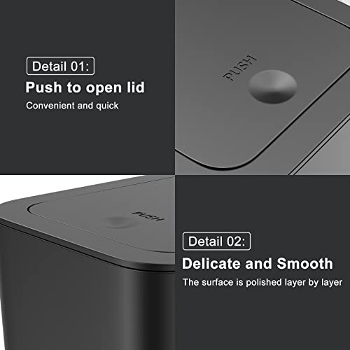 N. NETDOT 3 Pack 10 Liter Small Trash Can with lid, 2.6 Gallon,Garbage Can Slim Trash Bin Waste Basket for Bathroom,Kitchen,Bedroom,Living Room,Office,Laundry - Black