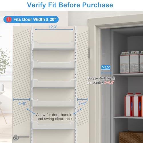 VyGrow 12.3" W Narrow Over the Door Pantry Organizer, 8-Tier Over the Door Organizer with Adjustable Basket, Pantry Door Organization for Pantry Kitchen Storage Room Spice Rack, White