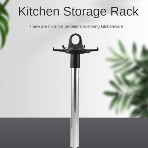 QIXIAMO Swivel Kitchen Utensils Stand with 6 Hooks Rotatable Kitchenware Holder Rack Home Kitchen Utensils Organizer Holder, 42x13cm, Black＋silver