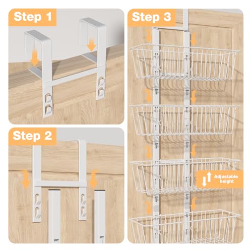 Hocookeper 10 Tier Over the Door Pantry Organizer, Over the Door Spice Rack with Adjustable Baskets, Metal Hanging Door Pantry Organizers and Storage for Kitchen Bathroom Bedroom, White