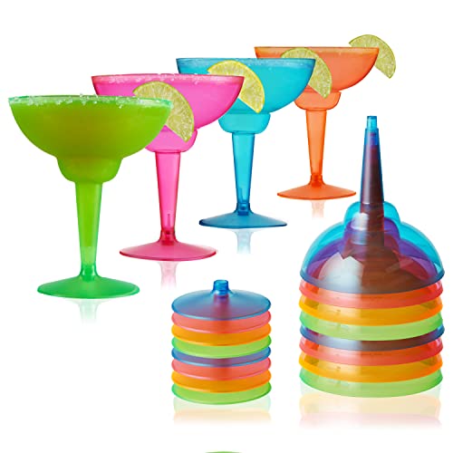 True Plastic Margarita Glasses Disposable, Margarita Cups 12 oz – Colorful Neon Plastic Cups for Pool, Beach, BBQ, Holiday & Party Use, Indoor & Outdoor, Birthday Party Supplies, Set of 12, Multicolor