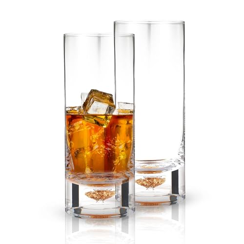 BERKWARE Luxurious Highball Glasses - Elegant Cocktail Glasses & Tom Collins Glasses with Gold Flake Design, 8.5oz (Set of 2)