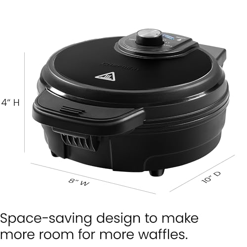 Chefman Anti-Overflow Belgian Waffle Maker w/Shade Selector, Temperature Control, Mess Free Moat, Round Iron w/Nonstick Plates & Cool Touch Handle, Measuring Cup Included, Black