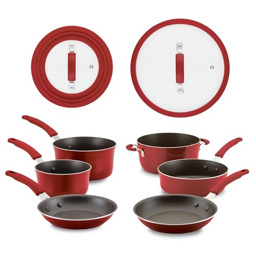 Rachael Ray Cook + Create Aluminum Nonstick Cookware Set, 10-Piece, Red