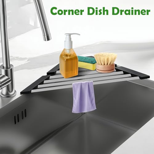 Small Triangle Foldable Dish Drying Rack with Silicone Ends for Sink Corner