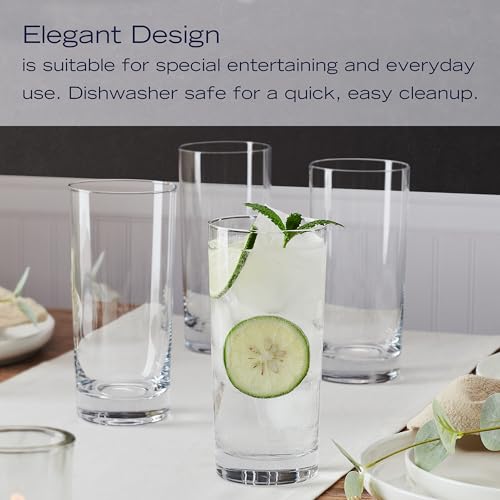 Mikasa Lana Tall Beverage Highball Glass Cups, Set of 4, 16 Ounce, Clear