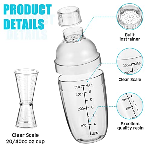 7 Pcs Plastic Cocktail Shaker Set Drink Mixer with Mark Clear Drink Cocktail Shaker and Measuring Jigger Set Ounce Cup Clear for Bar Party Home Use Wine Bar(11.8oz)