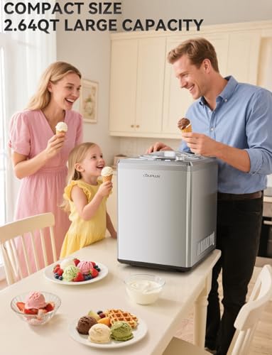 COUPLUX 2.64 Qt Ice Cream Maker, Upgraded Fastest 250W Compressor Fully Automatic Ice Cream Machine with No Pre-Freezing, 2H Keep Cool, LCD Display & Timer, All Stainless Steel