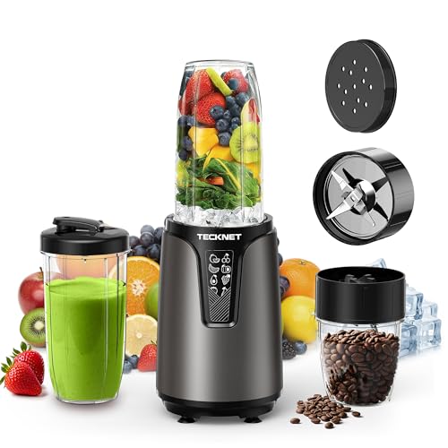 TECKNET 25000RPM Personal Blender, 1000W Smoothie Blender, Portable Small Blenders, Self-Clean Smoothie Maker, Mixer Grinder Combo - Protein Shakes, Puree & Coffee Grind, BPA-Free To-Go Cups 17oz&10oz