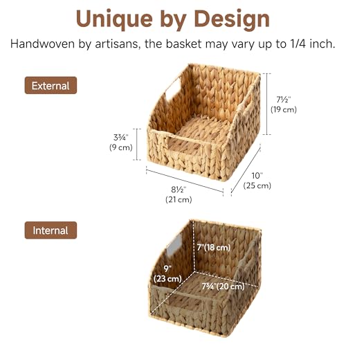 StorageWorks Pantry Baskets for Organizing, Wicker Basket with Built-in Handles, Handwoven Wicker Storage Baskets, Water Hyacinth for Shelves, 2 Pack