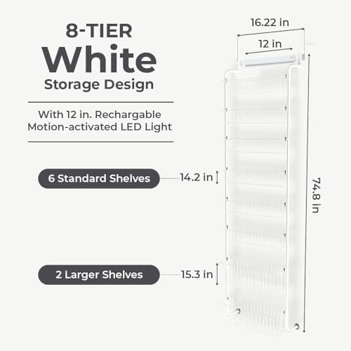 HOKOSFOKOS Over Door Organizer Storage - 8 Tier White Metal Over the Door Pantry Organizer Heavy Duty Hanging Storage Rack, Behind Cabinet Shelves for Home, Kitchen, Bathroom, Closet, Pantry