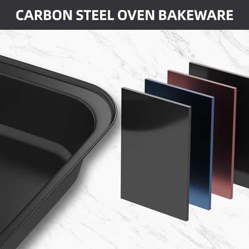 CasaCulina Baking Pans Set, 5-Piece Nonstick Bakeware Sets with Round/Square Cake Pan, Muffin Loaf Roast Pan, Baking Sheets for Oven, Kitchen Cookware Sets Baking Tray Baking Supplies, Black