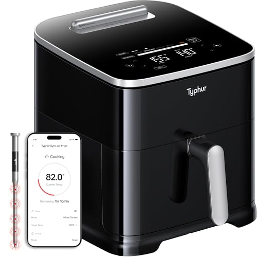 Typhur Sync 8QT AI Smart Air Fryer with Built-in Wireless Meat Thermometer, 9-in-1 XL Non Toxic Ceramic Airfryer, 450°F