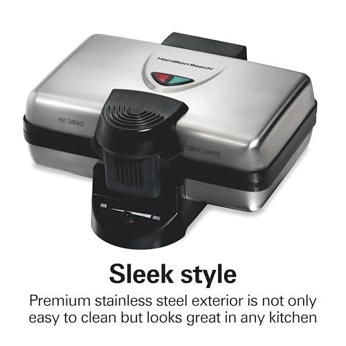 Hamilton Beach Belgian Mini Waffle Maker with Shade Control, Makes 2 at Once, Create Personalized Keto Chaffles and Hash Browns, PFAS-Free Non-Stick Plates, Compact Design, Stainless Steel (26009)