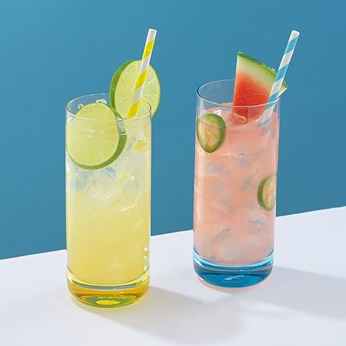 JoyJolt Hue Highball Glasses Set of 6 Tall Drinking Glasses, 13oz Bourbon Whiskey Glass Cups Set, Mojito Glass Tumbler also for Tom Collins Cocktail or Water, Colored Glassware Sets