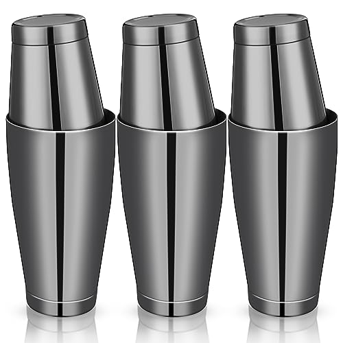 Sabary 6 Pcs Cocktail Shakers Professional Bar Shaker Boston Set Stainless Steel Martini Drink Mixer Basic Tool Weighted Shake Metal Can Cocktail Shaker Set, 18 Oz, 28 oz (Black)
