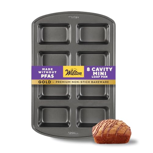 Wilton Gold Non-Stick Bakeware Mini Loaf - Baking Pan for Mini Banana Breads, Cakes & More - Made Without PFAS - Offers Even Heat Distribution & Hassle-Free Cleaning - 15 x 10 x 1.6 Inch, 8 Cavity